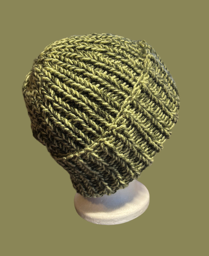 Shades of green chunky knit beanie
