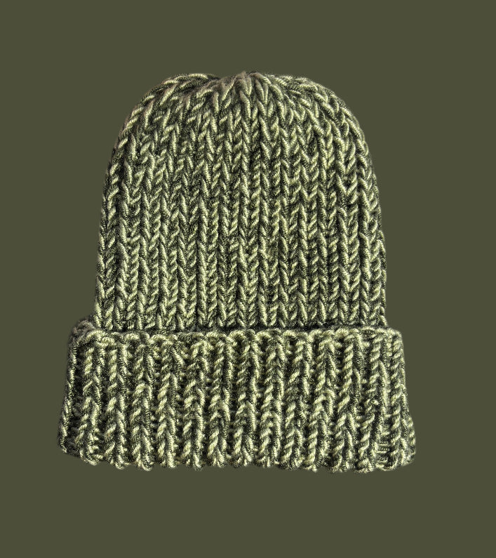 Shades of green chunky knit beanie